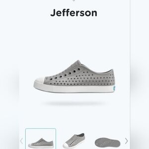 NATIVE JEFFERSON SHOES. PIGEON GREY/ SHELL WHITE. SIZE WOMEN'S 9 MEN'S 7.